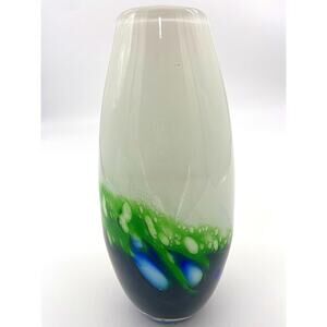 Vintage MCM Lava Lamp Style Vase Opal Green Cobalt Blue Bubbles Art Glass